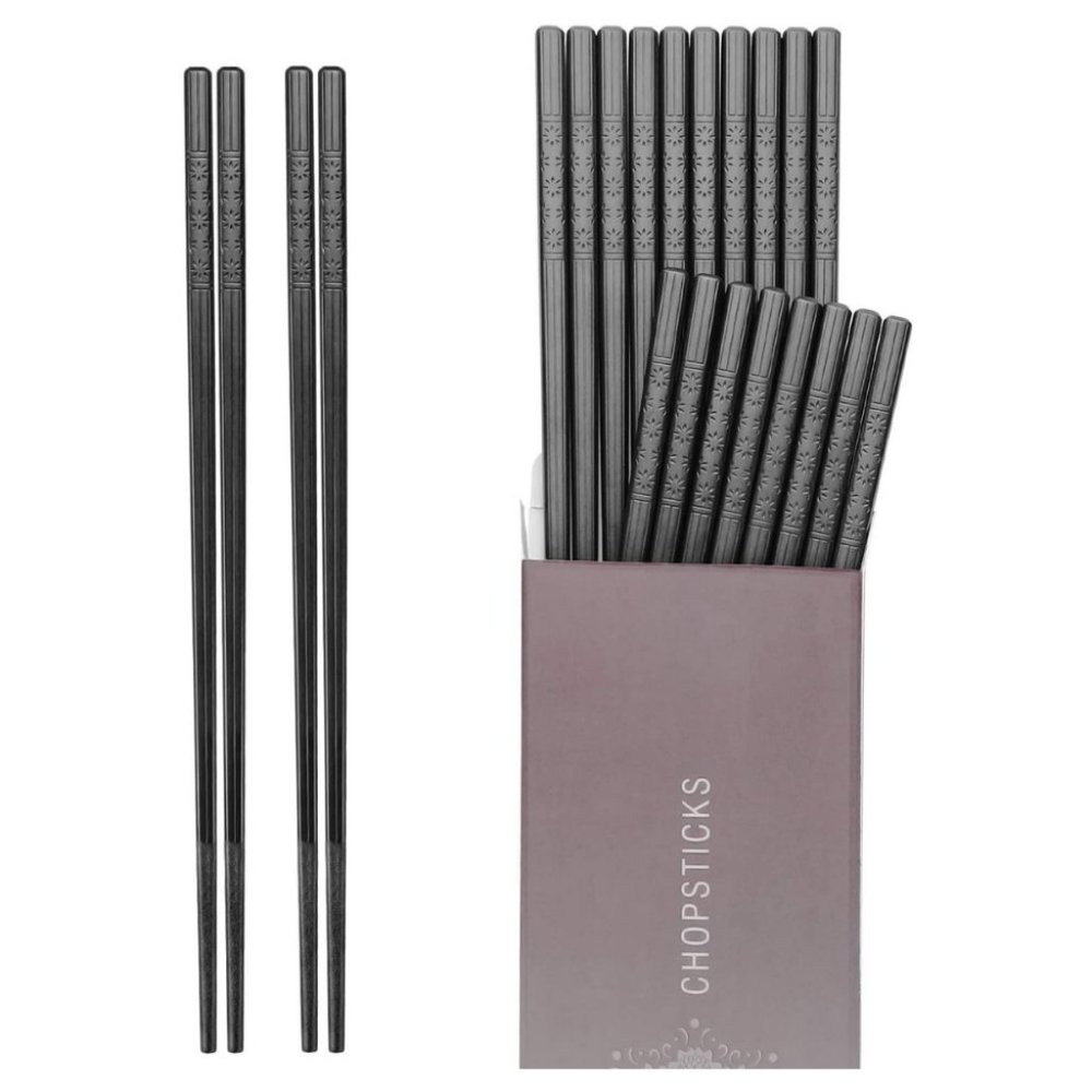 Fiberglass Chopsticks 10 Pairs Reusable Chopstick Non Slip Dishwasher Safe Black